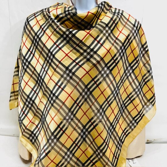 Extra large 38"x38" Burberrys Scarf 100% Silk Chiffon Italy made Nova Gold Black - Picture 1 of 13